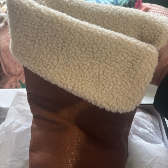 Dolce Vita Perly Cognac OTK genuine Leather Boots with Faux Shearling Lining NWT - Picture 4 of 11